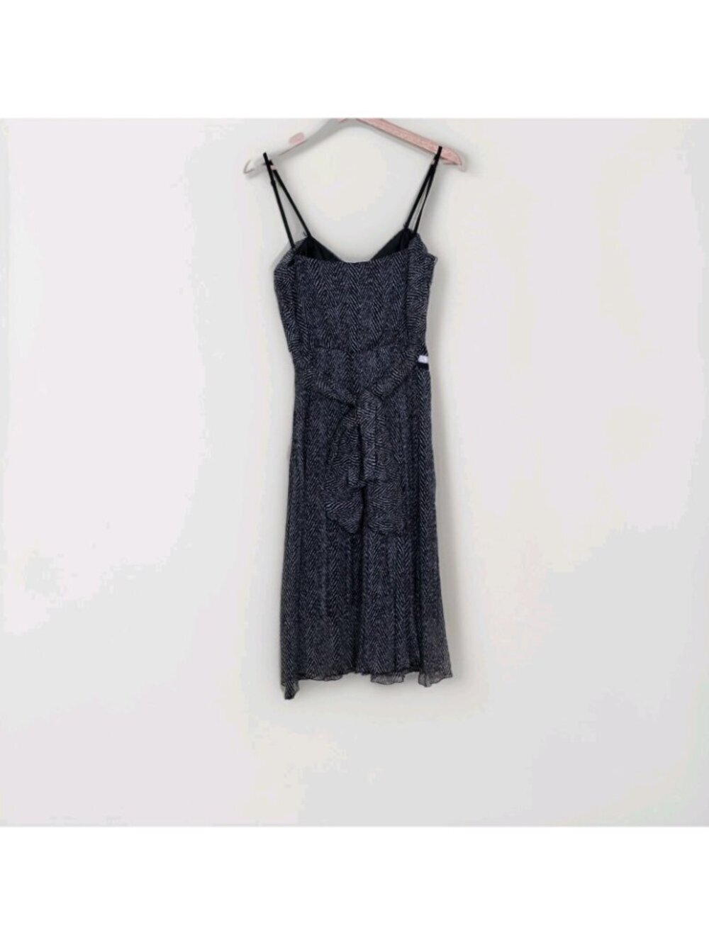 Vtg LM Lulu Paris Silk Chiffon Dress S Lined Bow Belt Herringbone France Romance - Picture 16 of 16
